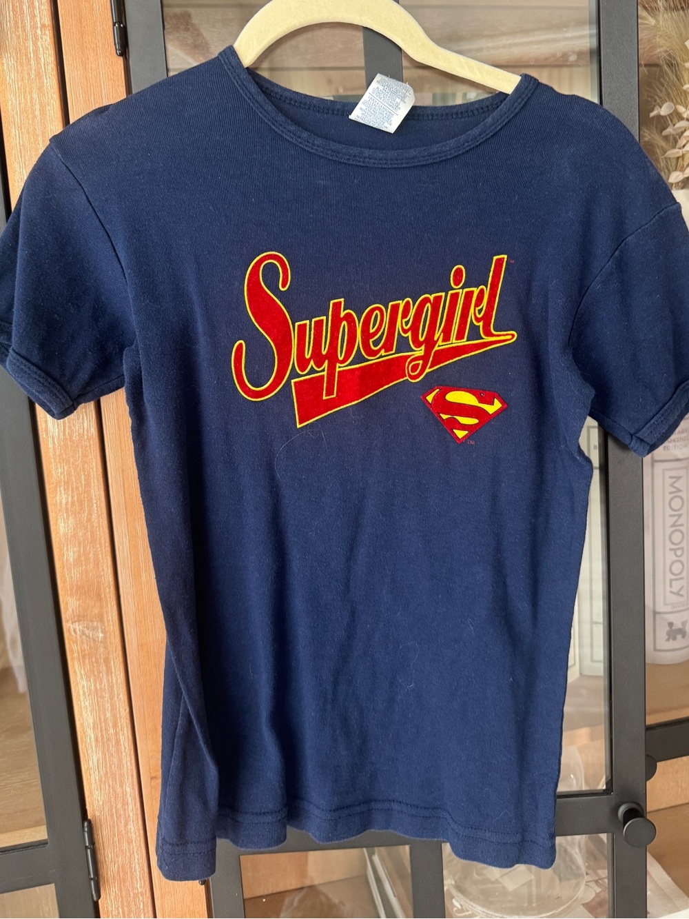 Y2K Supergirl baby tee navy vintage short sleeve cropped superman dc comics